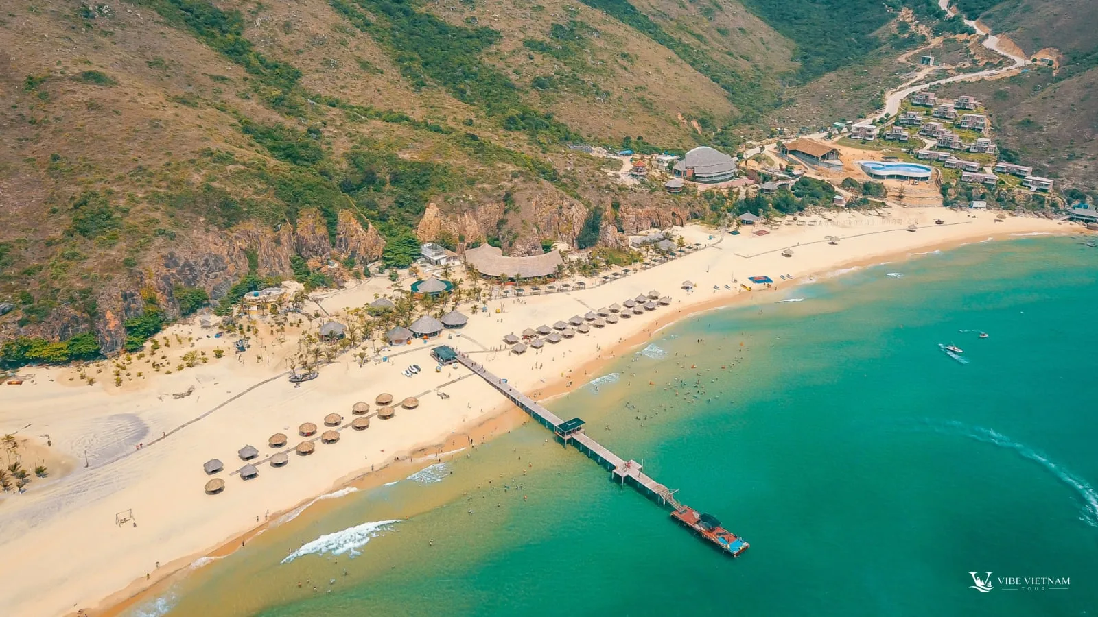Aerial view of Ky Co beach and its jetty, Quy Nhon